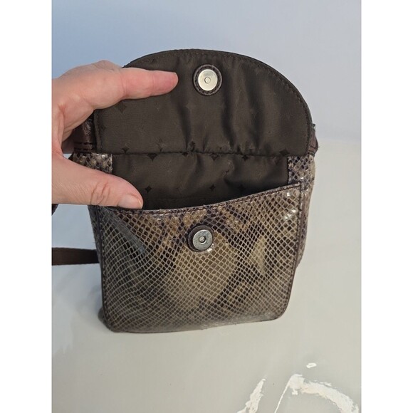 Fossil Snakeskin Embossed Leather Crossbody Adjustable Purse Brown Trim 7 X 8 - Picture 8 of 13